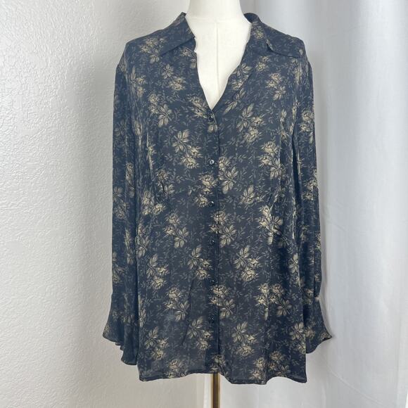 Lane Bryant Top Womens 18/20 Sheer Floral Silk Button Up Whimsigoth Fairygrunge - Picture 1 of 12
